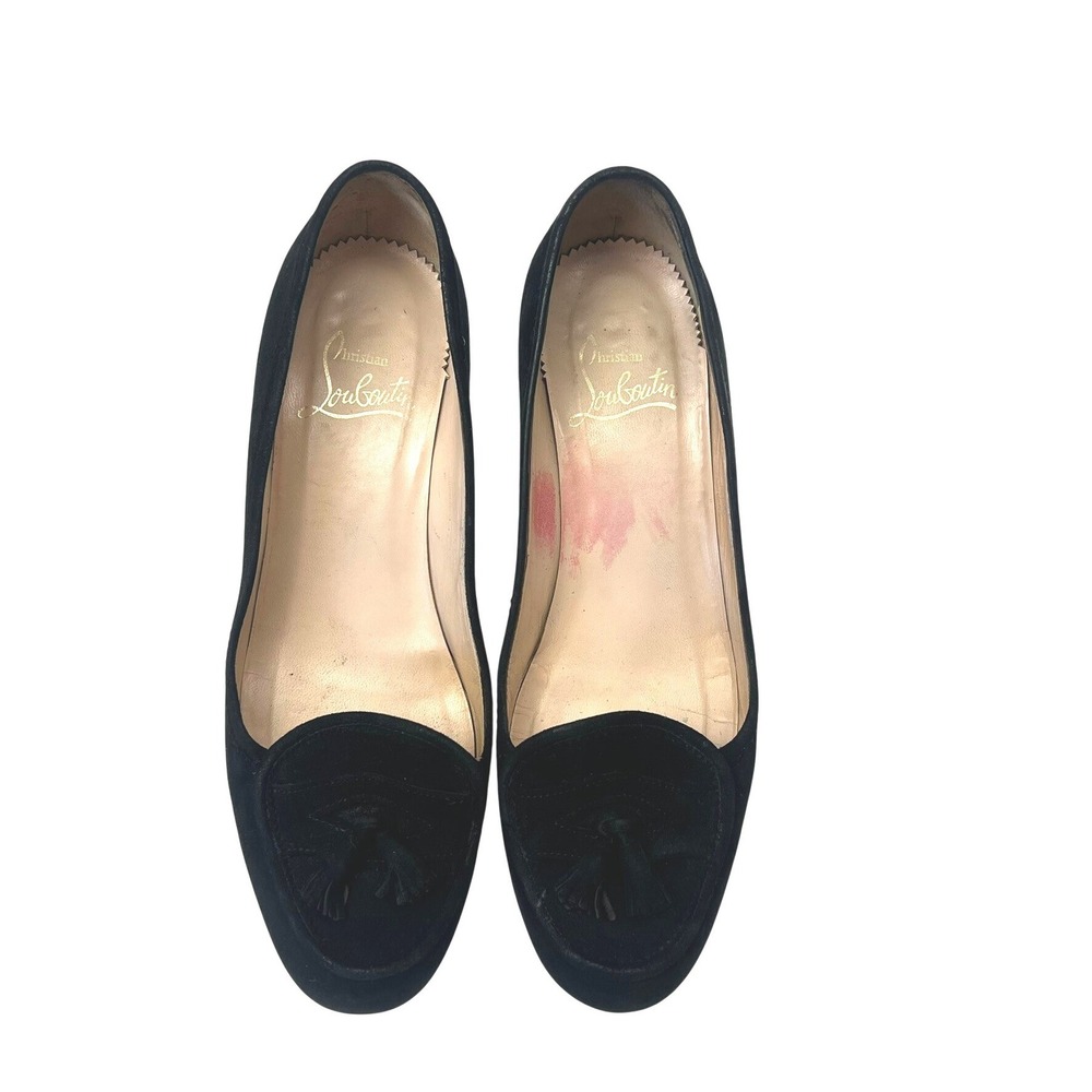 Vtg Christian Louboutin Suede Tassel Kitten Heel Pumps Red Bottom 37 US 6.5 Y2k - Picture 2 of 8